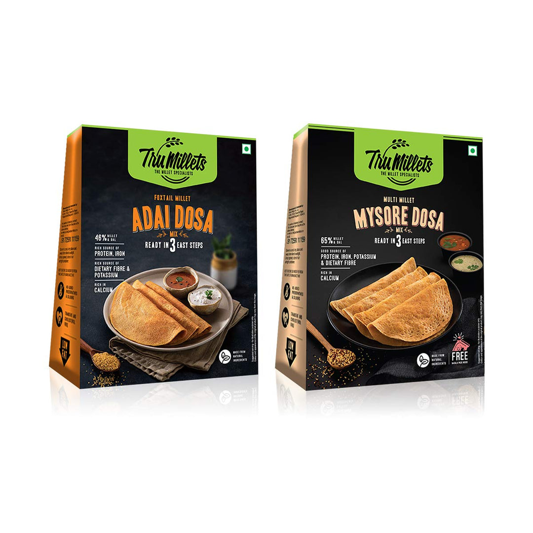 Trumillets MULTI MILLET MYSORE AND ADAI DOSA MIX ,EACH 250 gm (Pack of 4)