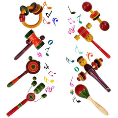 Channapatna Toys Wooden Rattles for Baby, Infants, New Born Babies Toys (0 to 12 Months) - Set of 8 pcs - Multicolor - Discover Sounds, Develops Sensory Skills
