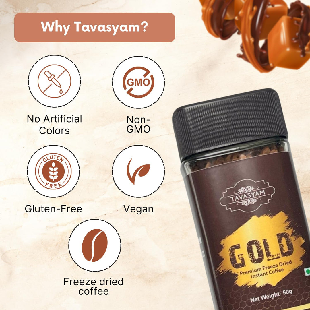 TAVASYAM Coffee Powder Jar 50 gm - Premium Freeze Dried Instant Coffee - 25 Servings