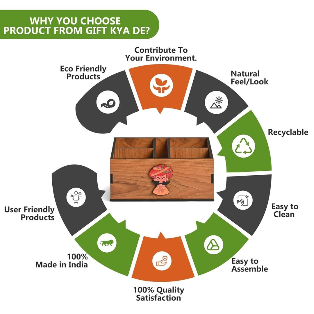 Gift Kya De Wooden Remote Stand with 5 Sections | Remote Holder for TV and AC | Stationary Organizer | Ideal for Home and Office