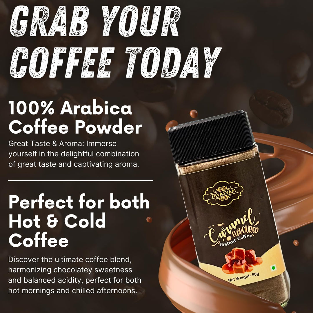 TAVASYAM Coffee Powder Jar 50 gm - Caramel Instant Coffee Powder - 25 Servings