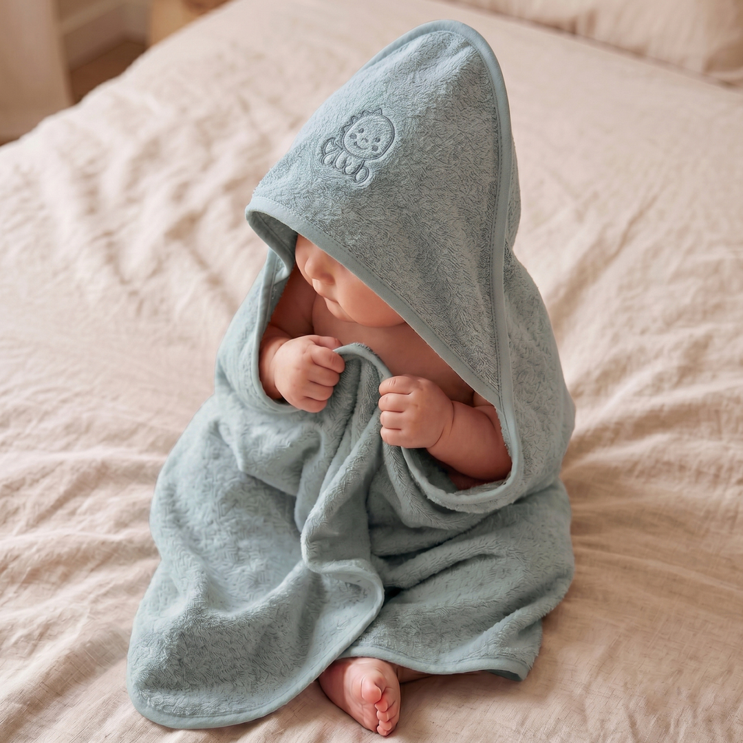 Country Village Baby Hooded Towel -Bunny Embroidered