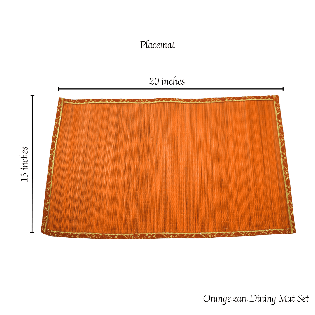 Zari Series | Bamboo Table Runner with Placemats - Orange with Marigold Zari Accents