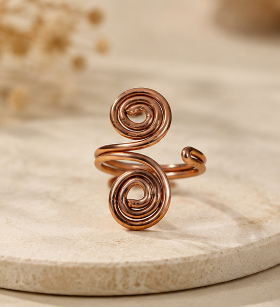 Bamboology Trends Nature Heal Adjustable Spiral Pure Copper Ring for Women | Handmade Double Spiral Copper Ring | Ayurvedic Wellness Jewelery