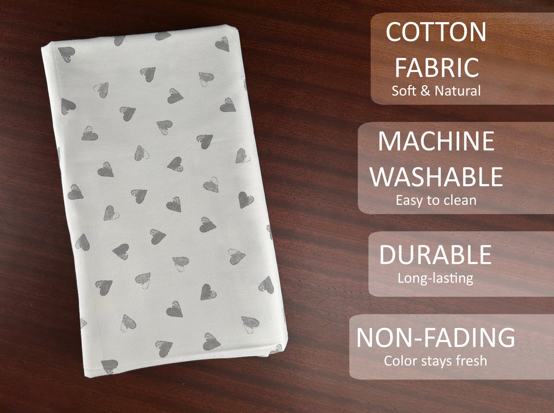 Country Village Premium White Printed Cotton Table Cloth with Heart Design