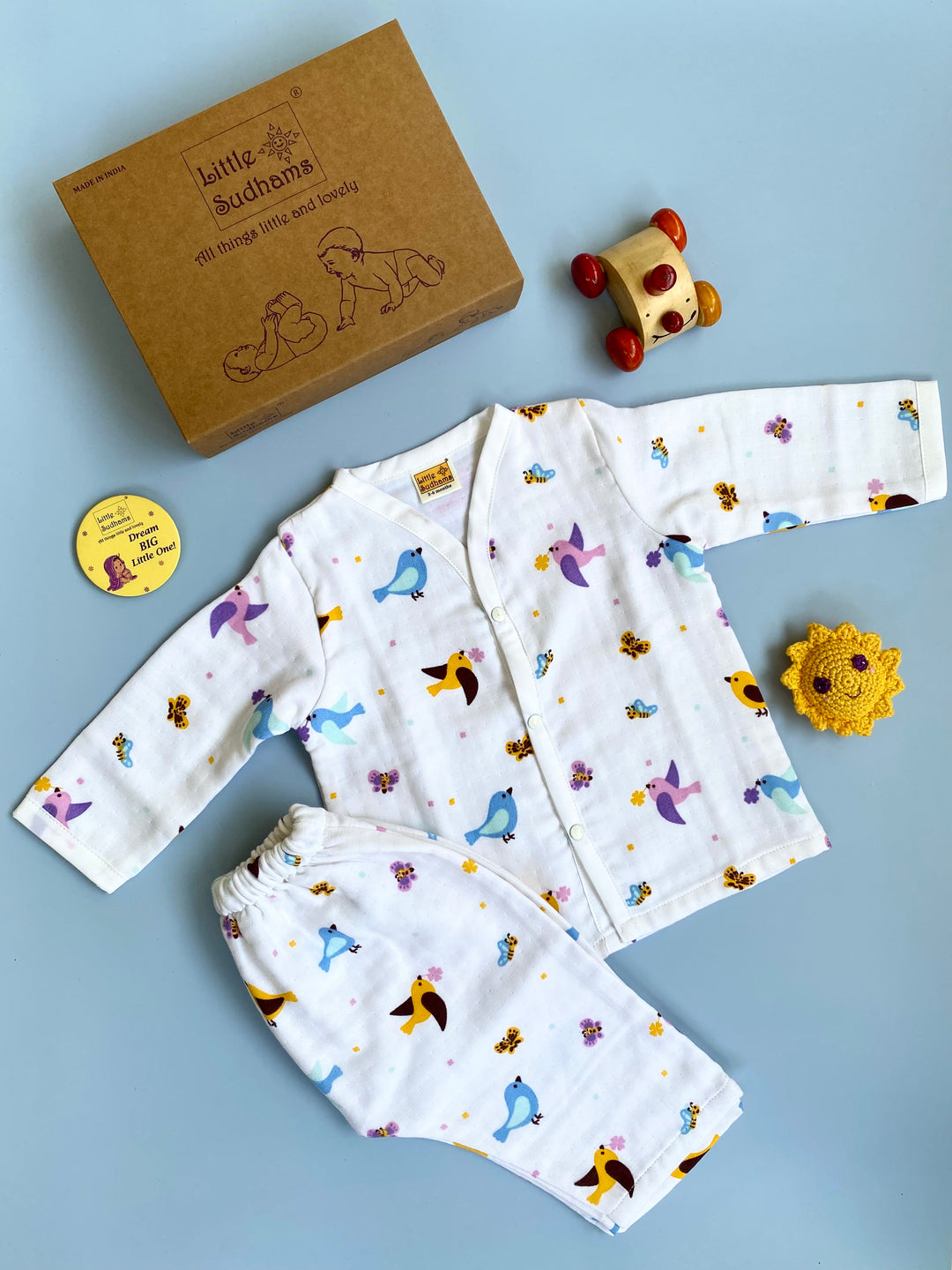 Little Sudhams Organic Cotton Muslin Baby Full-Sleeve Set