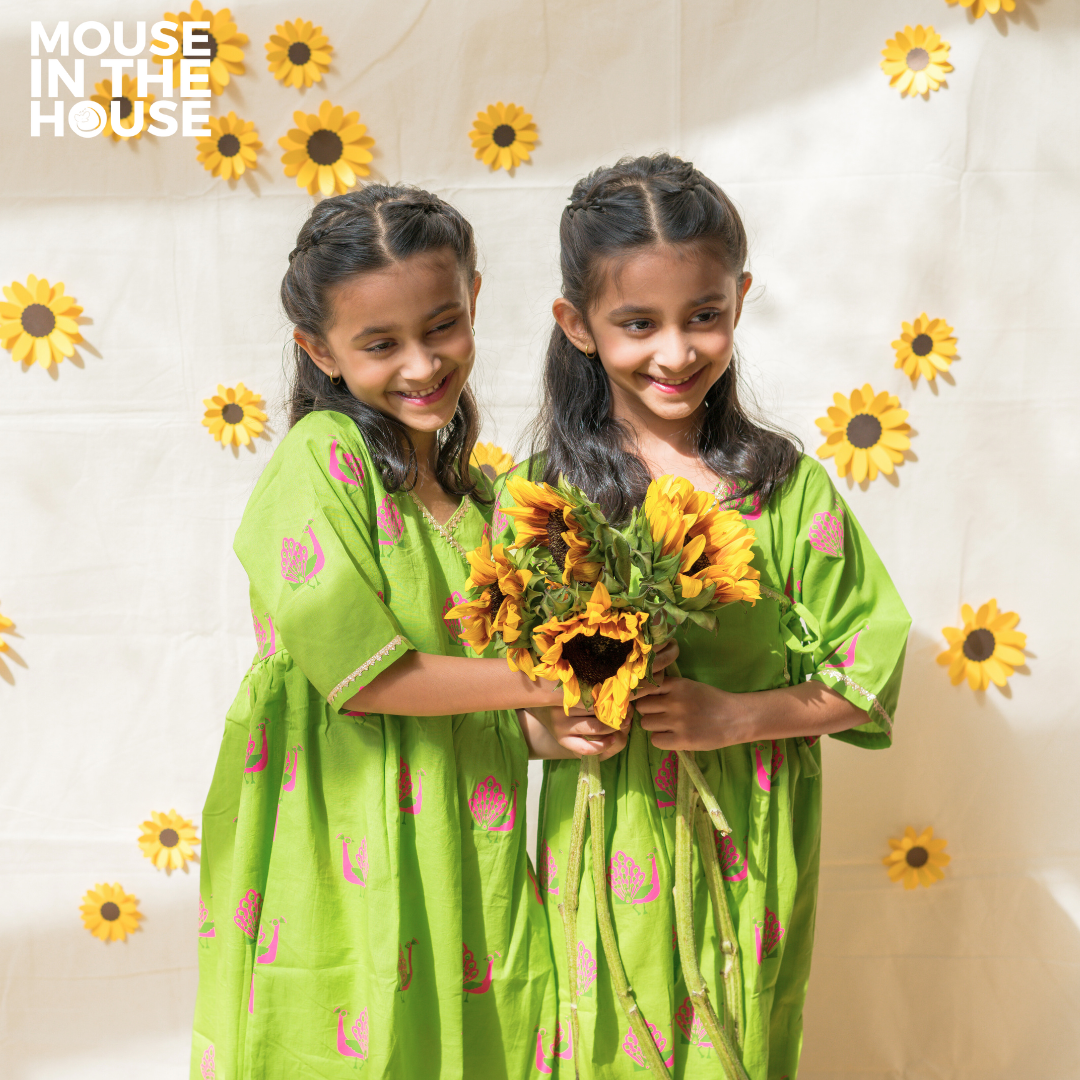 Mouse In The House A Graceful Peacock Green Ethnic Wear (Girls)