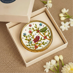 Pressed Flower Birds Theme Brass Urli Diya | Decorative Brass Diya