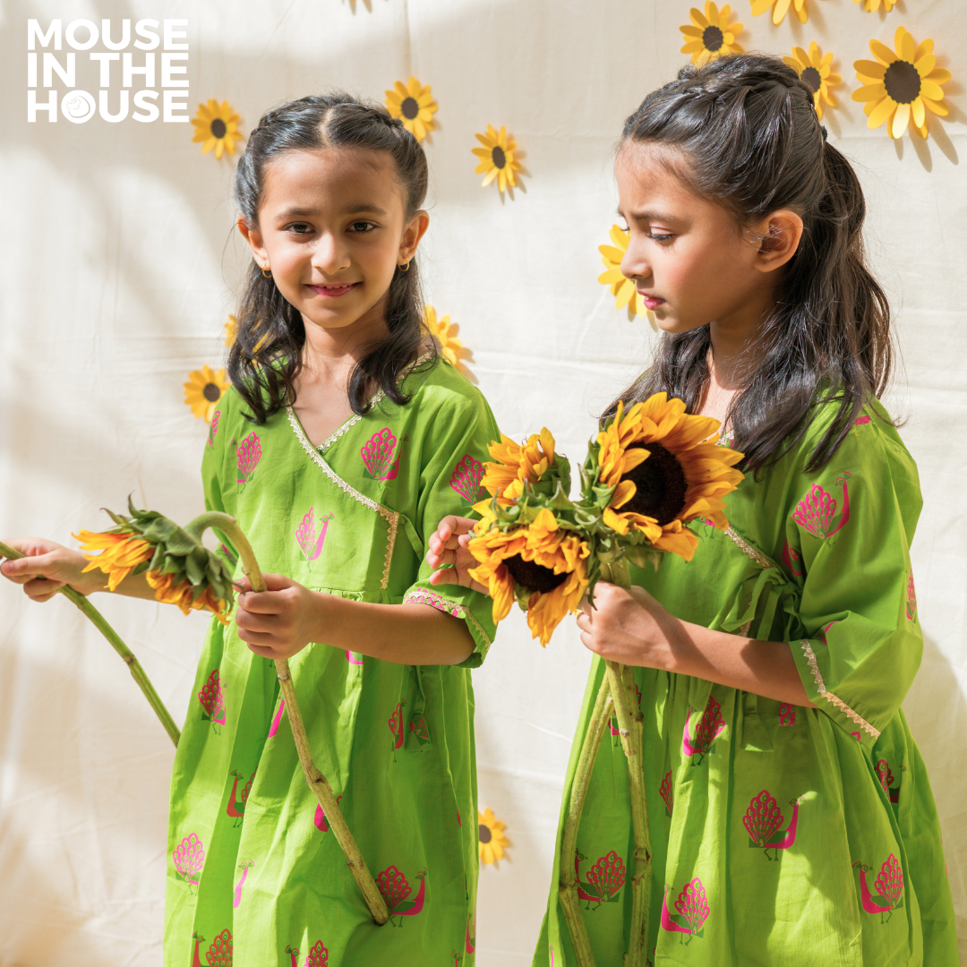 Mouse In The House A Graceful Peacock Green Ethnic Wear (Girls)