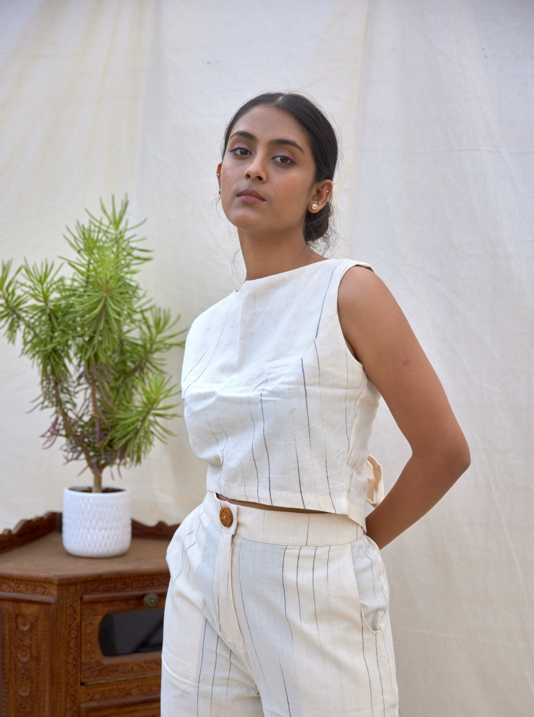 Unborn Studio Natural stripes- Tie back top