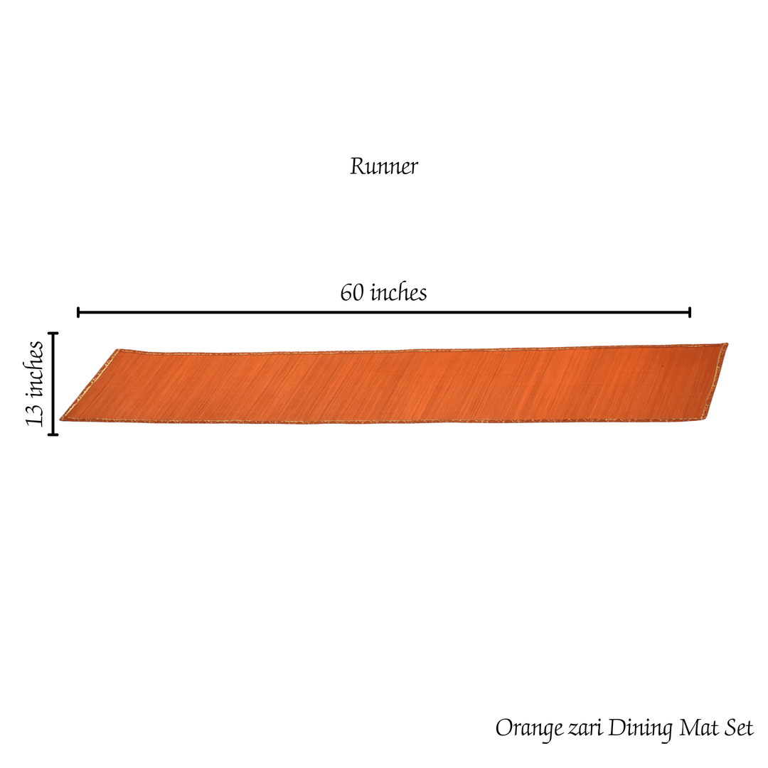 Zari Series | Bamboo Table Runner with Placemats - Orange with Marigold Zari Accents