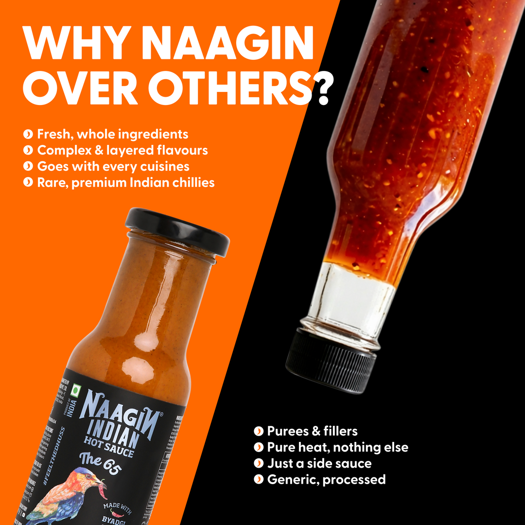 Naagin Sauce Indian Hot Sauce- The 65 (230g) | Mildly Spicy | Made with Fresh Vegetables and Premium Byadgi Chillies