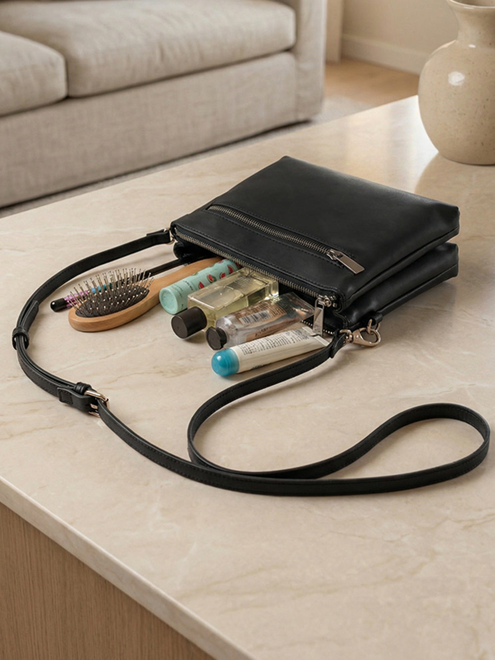 Dual Sling Vegan Leather Crossbody