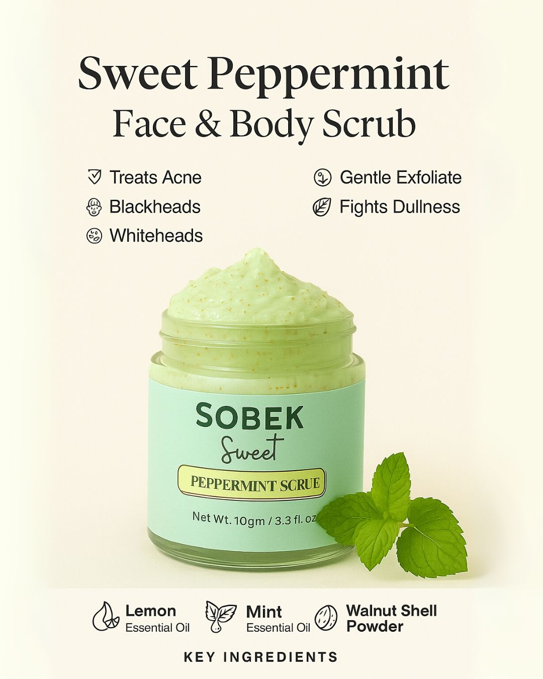 Sobek Naturals Sweet Peppermint Face and Body Scrub | Paraben & SLS Free | 100 gm