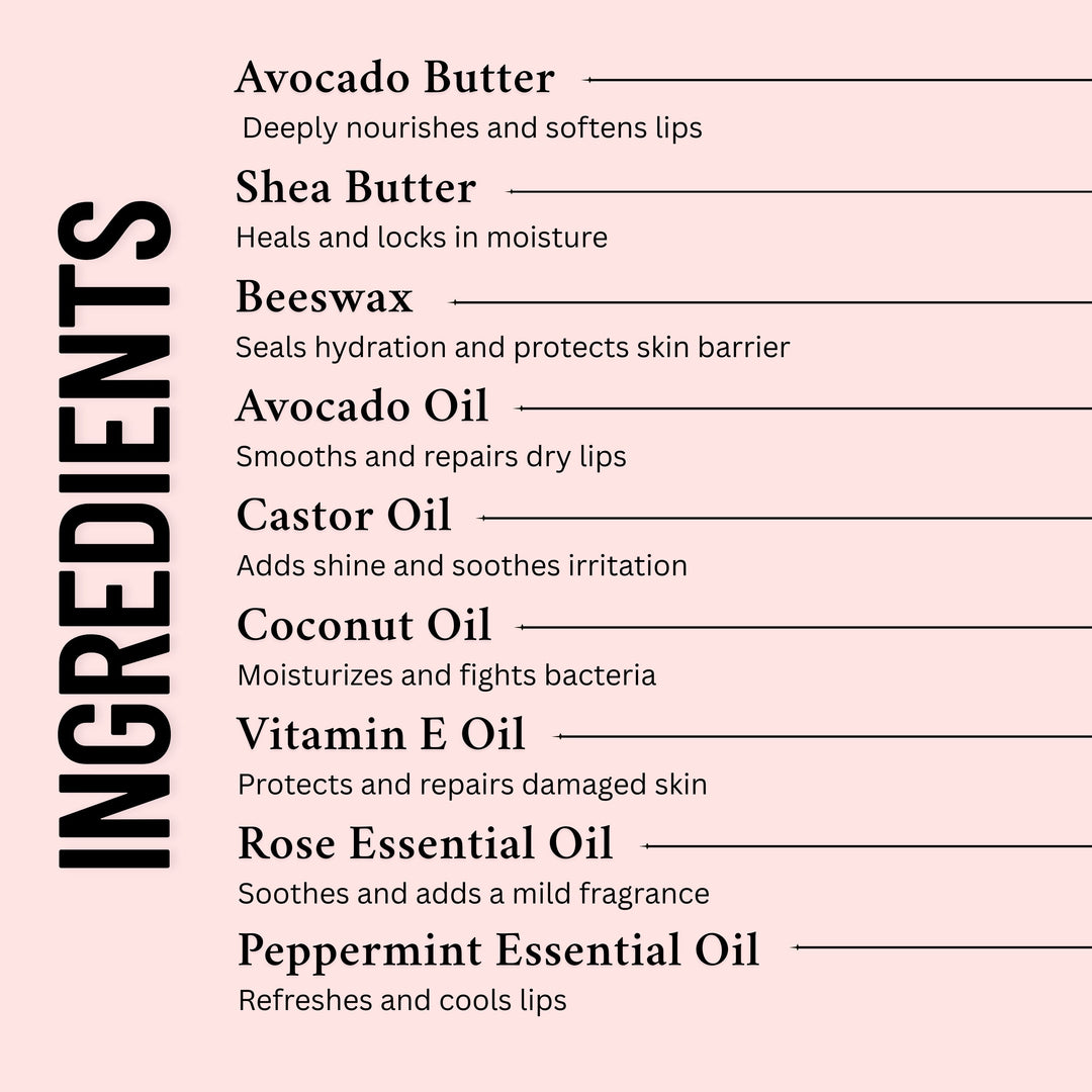 Lip Balm - Natural | Nourishing | Soft Lips | Rich in Shea and Avocado Butter | Carrot Seed Oil | Rose Essential oil | Peppermint Essential Oil |Vitamin E