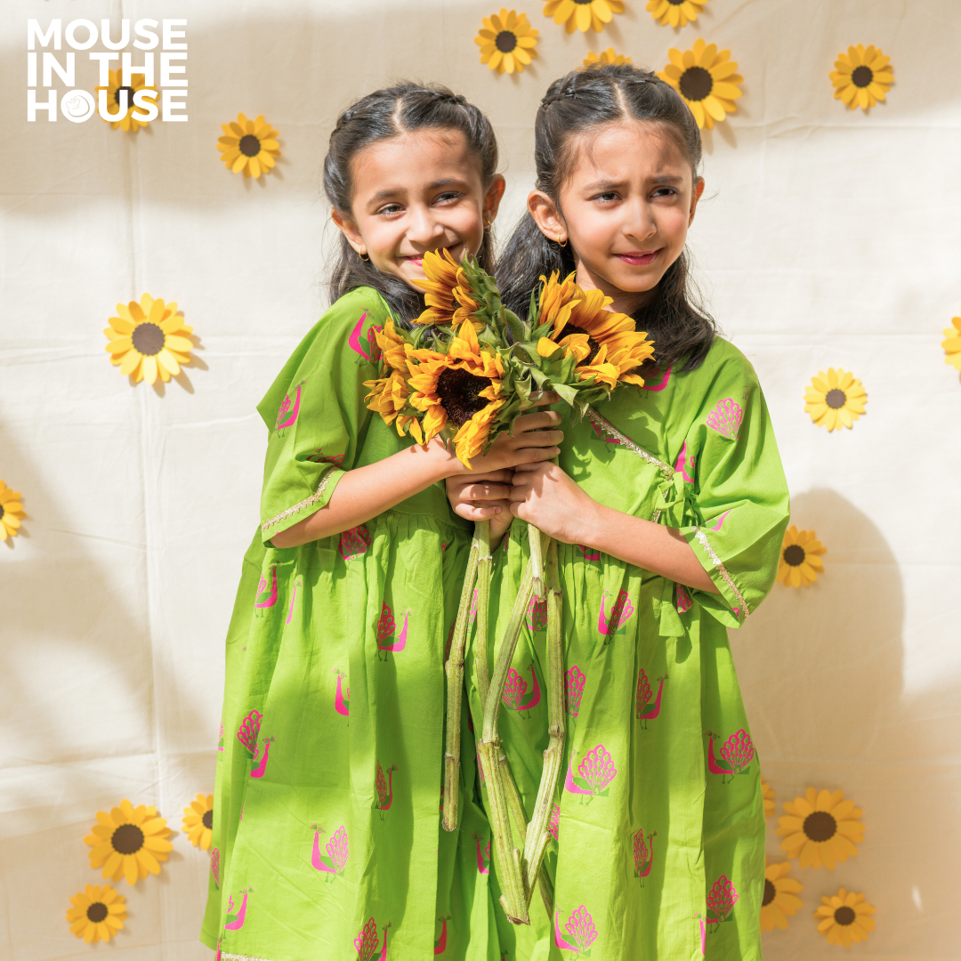 Mouse In The House A Graceful Peacock Green Ethnic Wear (Girls)