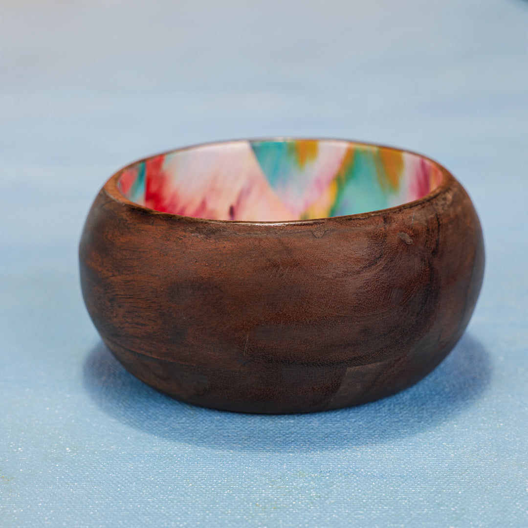 Ireka Homes Handcrafted Snack Glow Serving Bowls - Multipurpose Acacia Wood Bowls With Enamel - Durable Bowls for Serving Food, Snacks, and Desserts (4 inches)