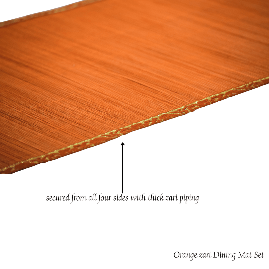 Zari Series | Bamboo Coasters (Set of 6) - Orange with Marigold Zari Accents