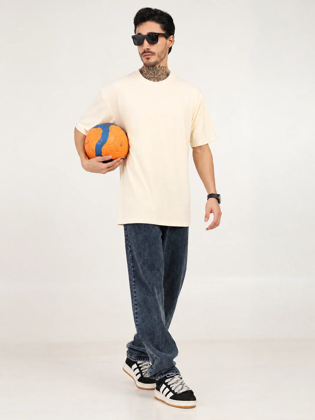 Men Oversized Plain Bamboo T-Shirt – Soft, Breathable & Sustainable | Beige