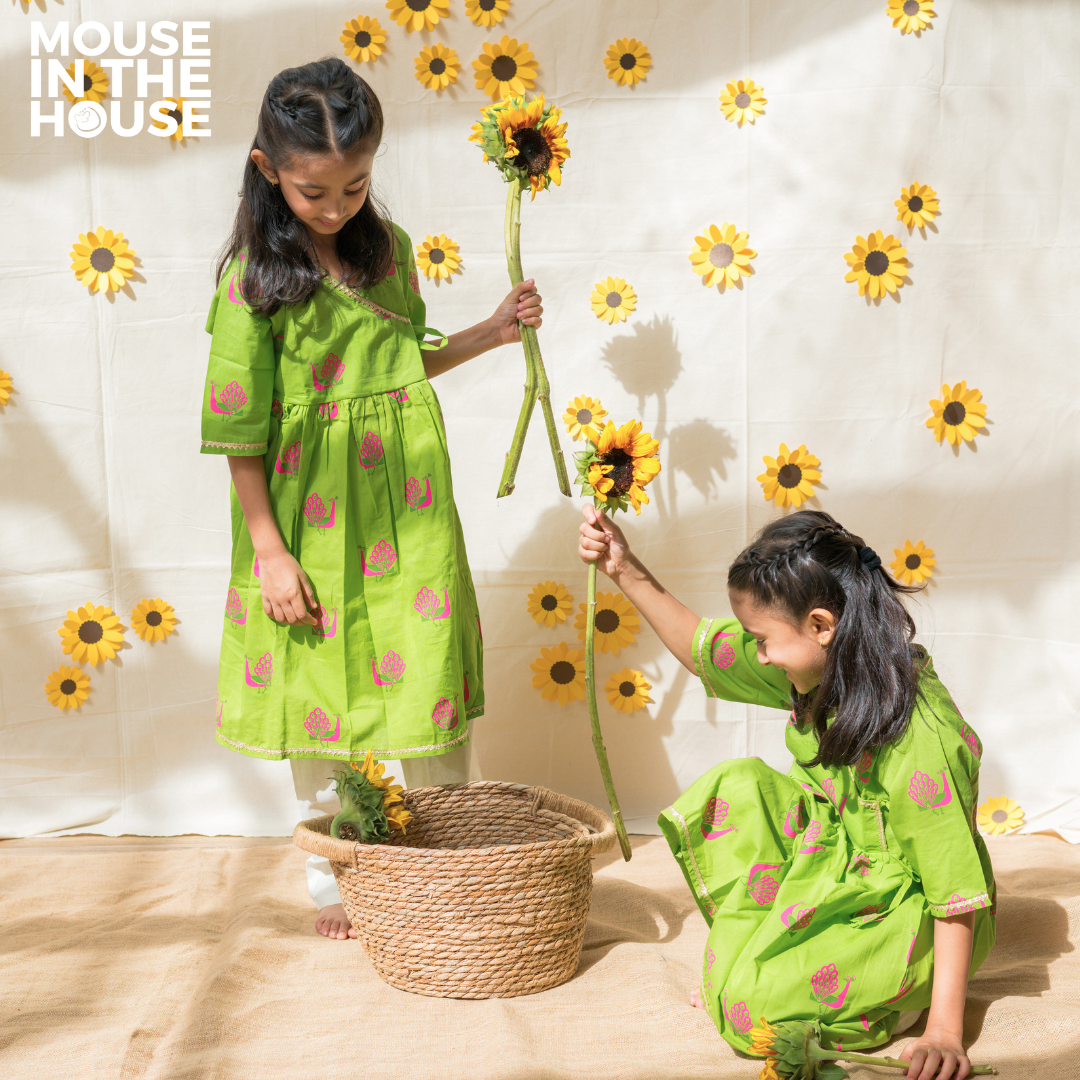 Mouse In The House A Graceful Peacock Green Ethnic Wear (Girls)