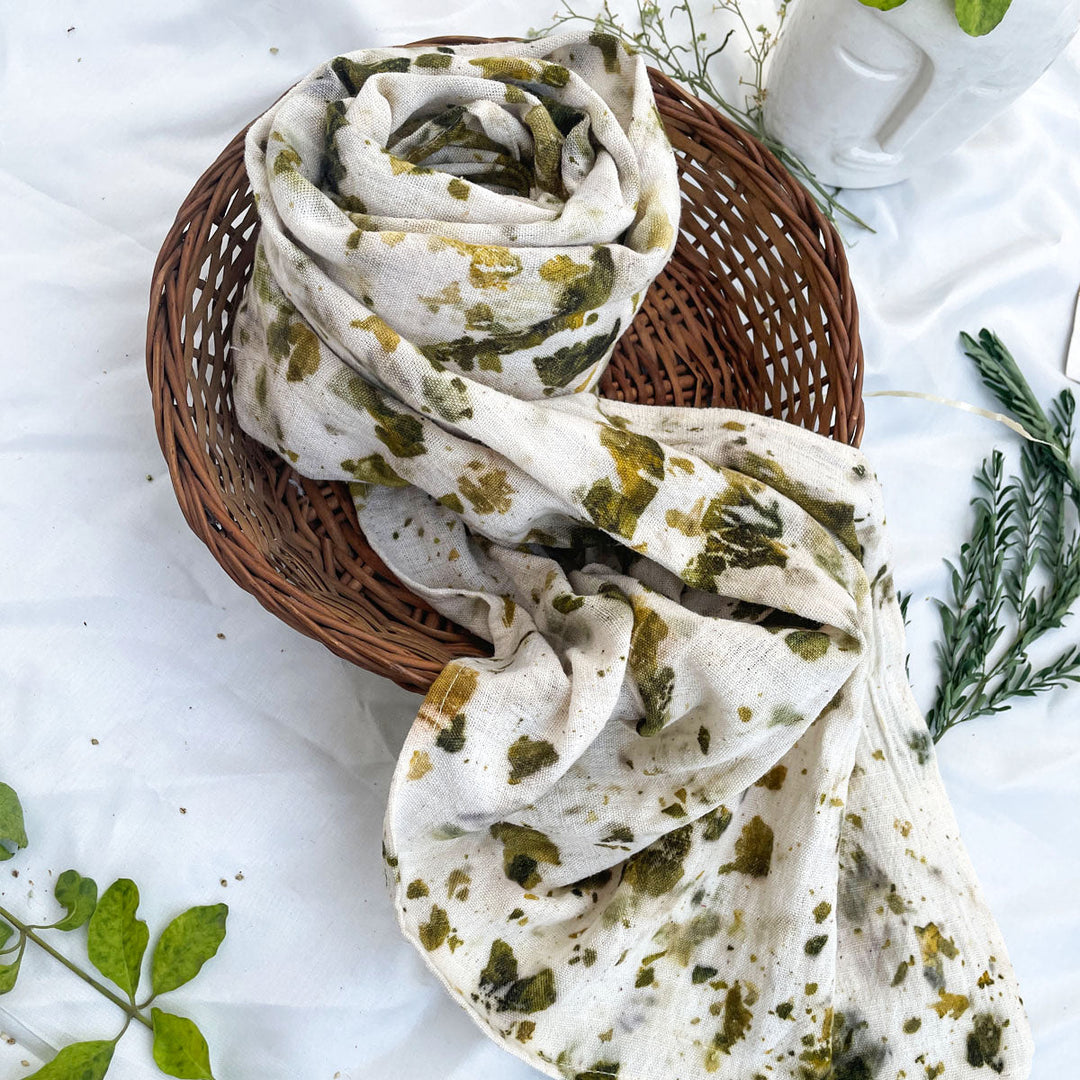 Ecoshi Kala Cotton Stole | Off White & Green