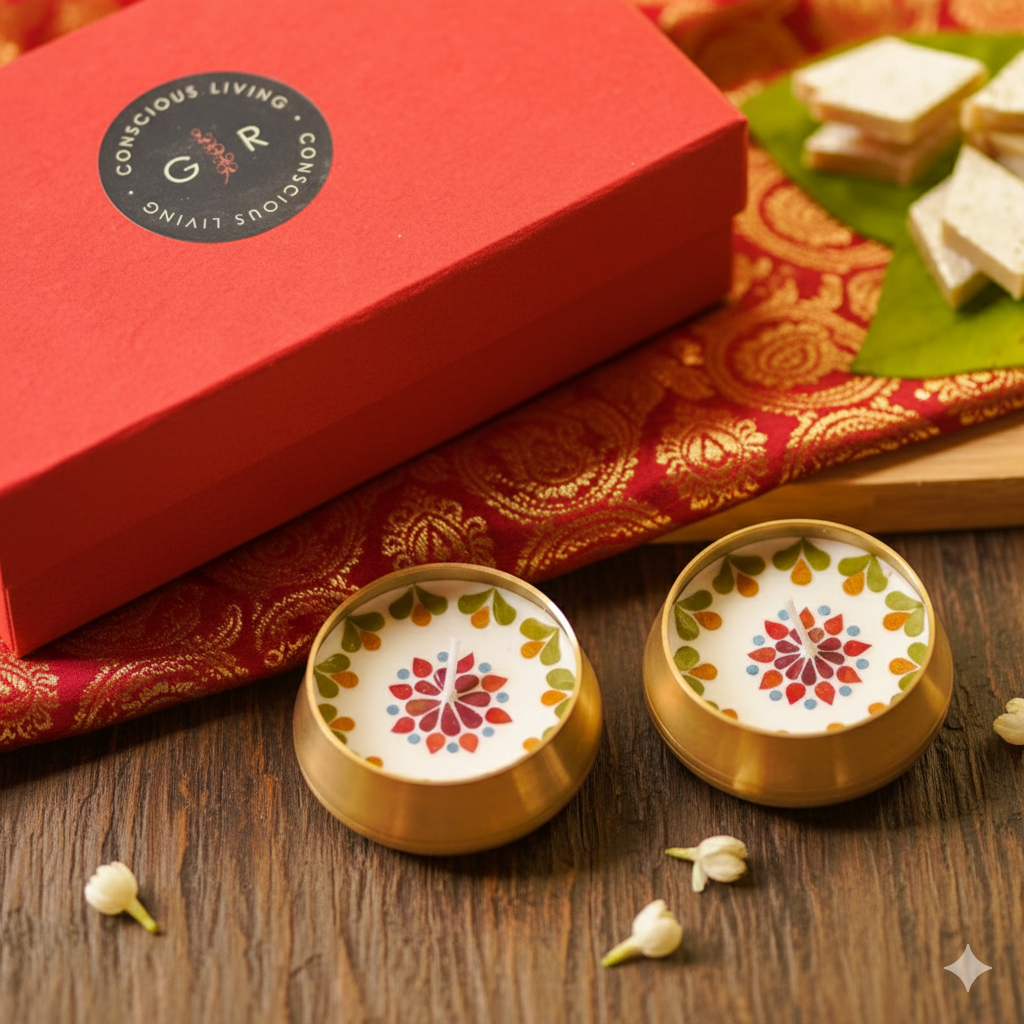 Pressed Flower Brass Urli Diyas Set of 2 | Decorative Brass Lamps