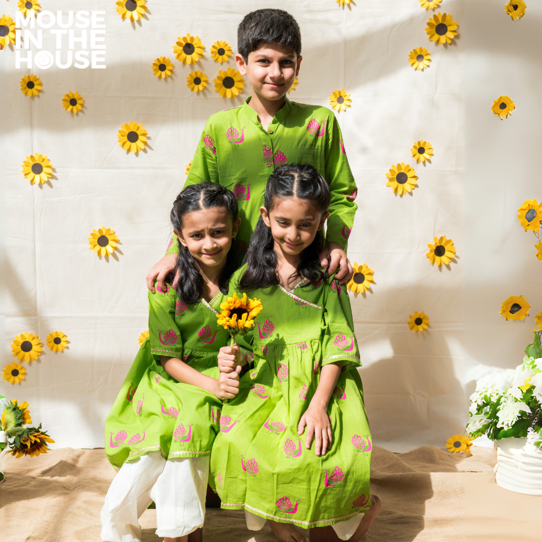 Mouse In The House A Graceful Peacock Green Ethnic Wear (Girls)
