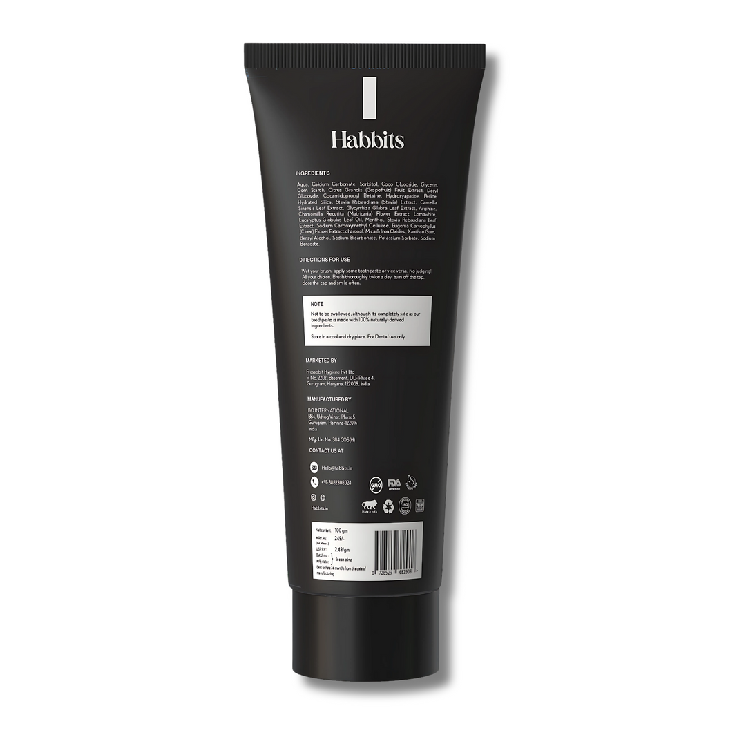 Habbits Charcoal Oral Care Bundle | Fluoride-Free Toothpaste (100g) + Mouthwash (250ml) | Natural Whitening | Vegan | SLS-Free | Tea Tree & Spearmint | Fights Plaque & Bad Breath
