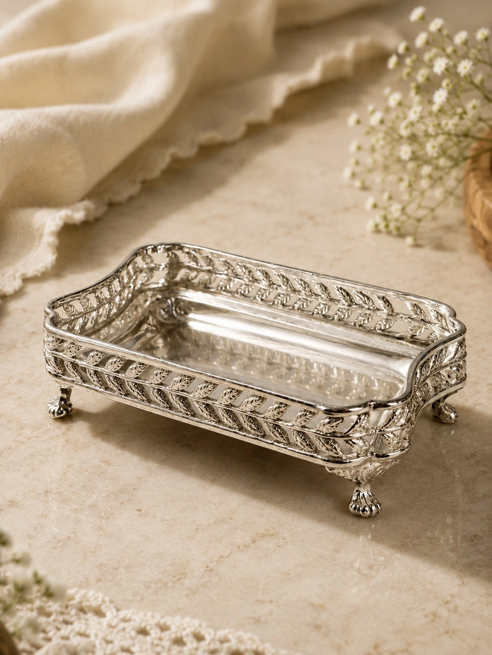 Aangan Brass Multi Use Tray | Nook Trinket Tray | Silver Finish