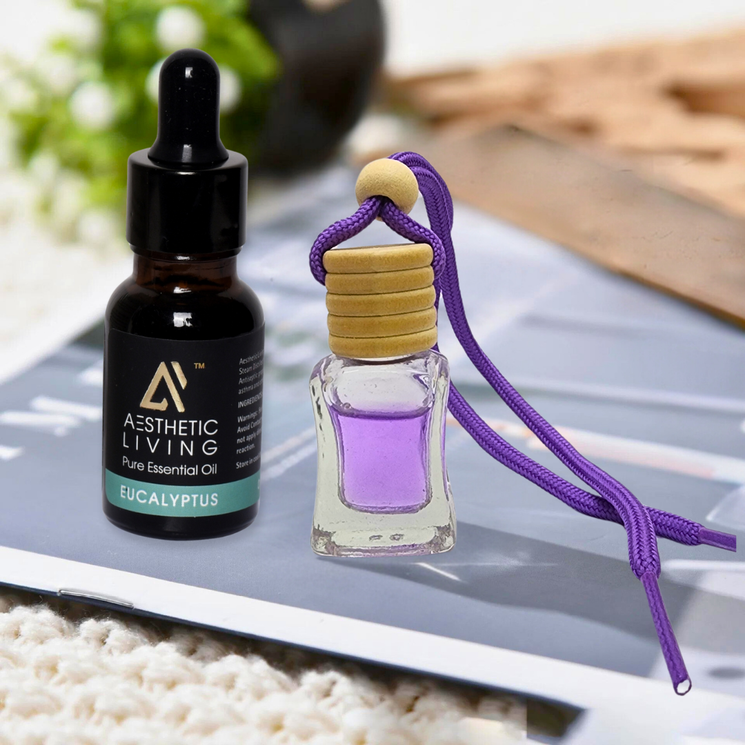 Aesthetic living car aromatizer/ diffuser bottle with essential oil(square transparent shape-5ml+ essential oil15ml)