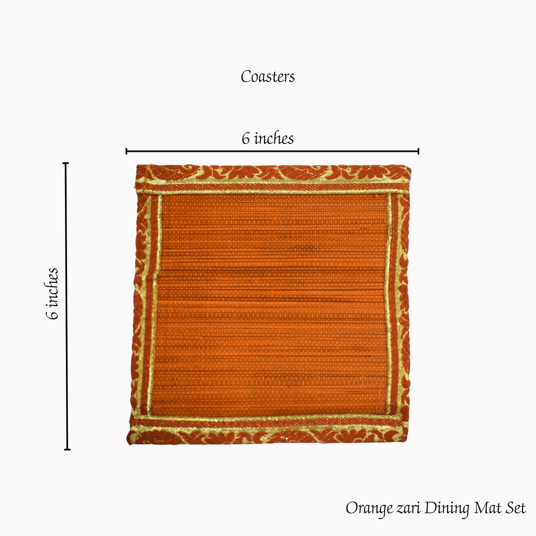 Zari Series | Bamboo Table Runner with Placemats - Orange with Marigold Zari Accents