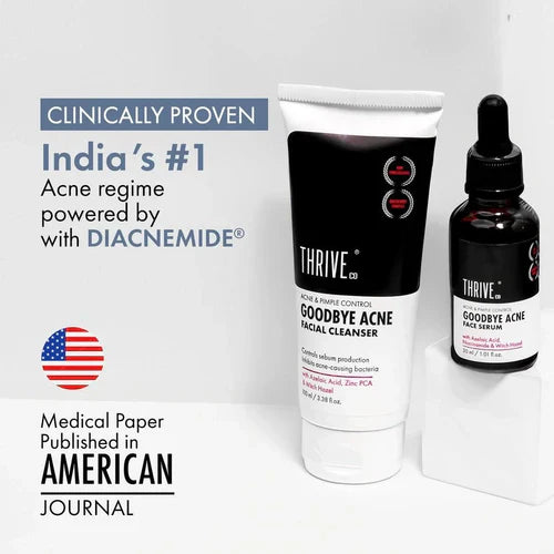 ThriveCo Goodbye Acne Kit | Anti-Acne Serum (30ml) and Face Wash (100ml) | Reduces Pimples, Acne Marks & Sebum Production | For Women & Men