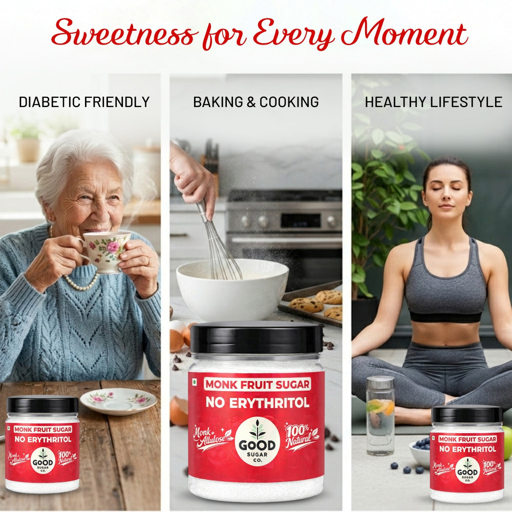 Good Sugar Co. Monk Fruit Powder Sugar | NO Erythritol, | Monk + Allulose | 100% Natural, 90% Less Cal than sugar | Diabetic Safe