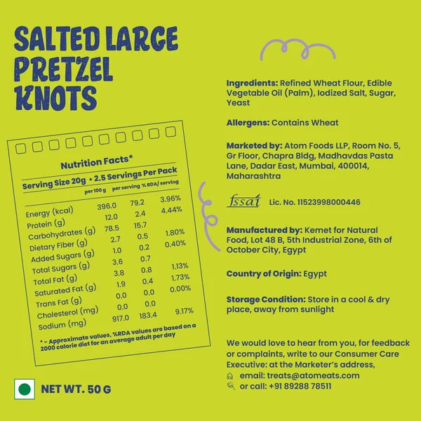 Atom Eats Salted Large Pretzel Knots | Baked Pretzels | 75 g, Pack of 4
