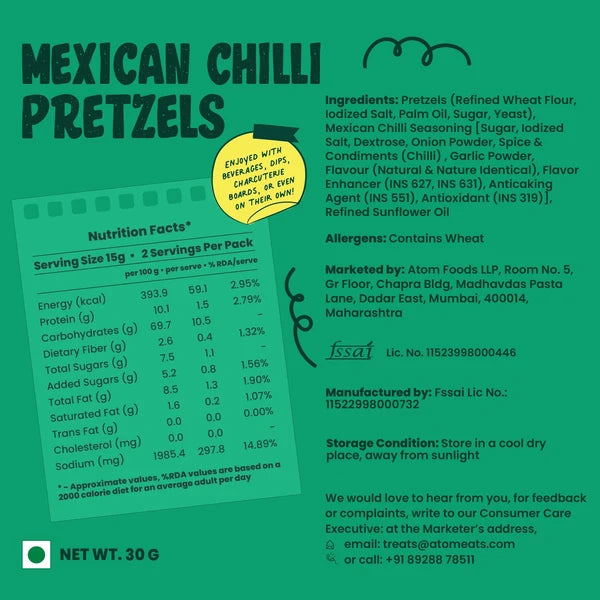 Atom Eats Mexican Chilli Pretzels | Oven-Baked Mini Knots | Pack of 4