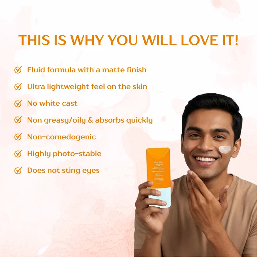 Science & Roots Astaxanthin+Papaya Lightweight Fluid Sunscreen | In-Vivo Tested for SPF 50+ | Lightweight Fluid | Non-greasy | Suitable for sensitive skin | All skin types