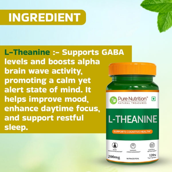 L-Theanine 200mg | Supports Calmness, Focus & Cognitive Function | 120 Veg Tablets