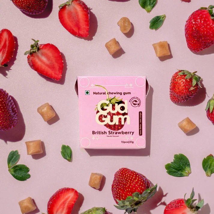 Gud Gum Chewing Gum - Mini Pack of 4 - Mixed Berry, Lemon, Charcoal Mint, Strawberry