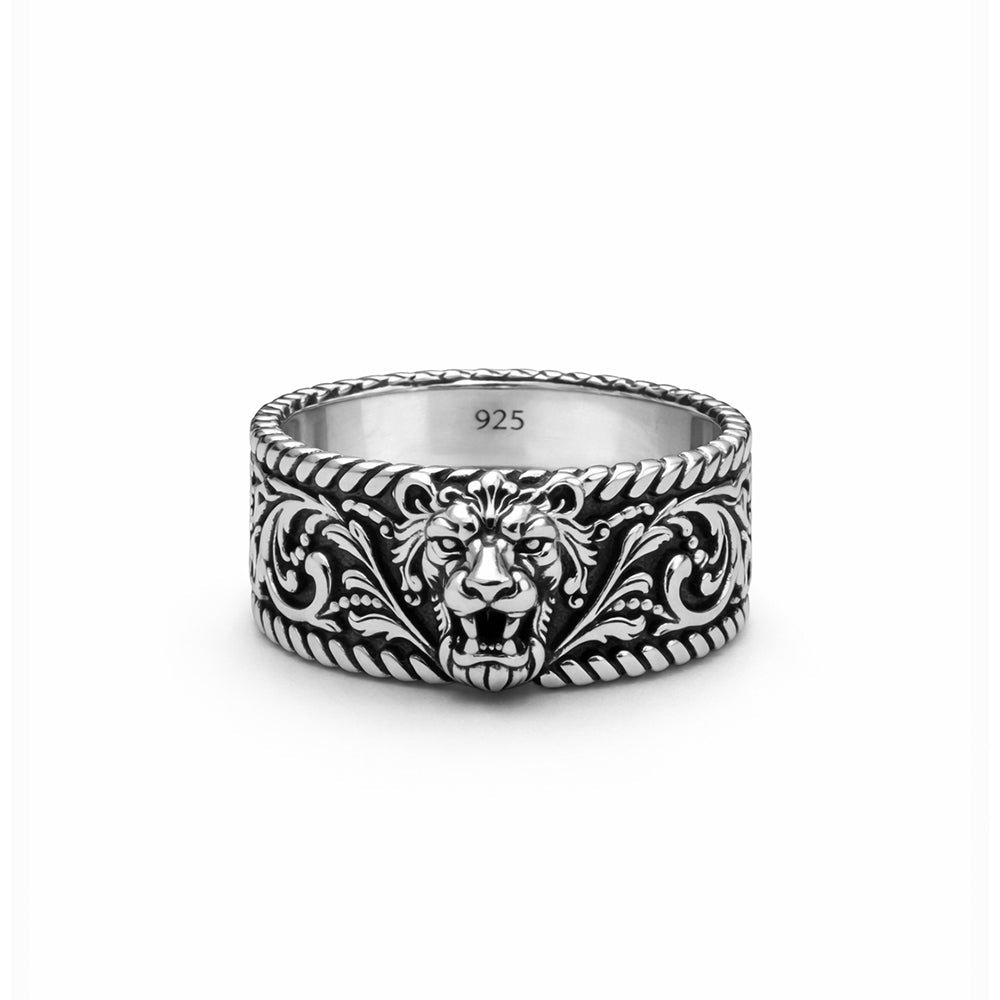 Tiger Head Filigree Ring in Oxidized 925 sterling silver