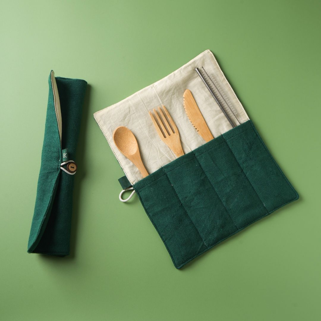 Ecokari Bamboo Cutlery Set with Organic Cotton Pouch