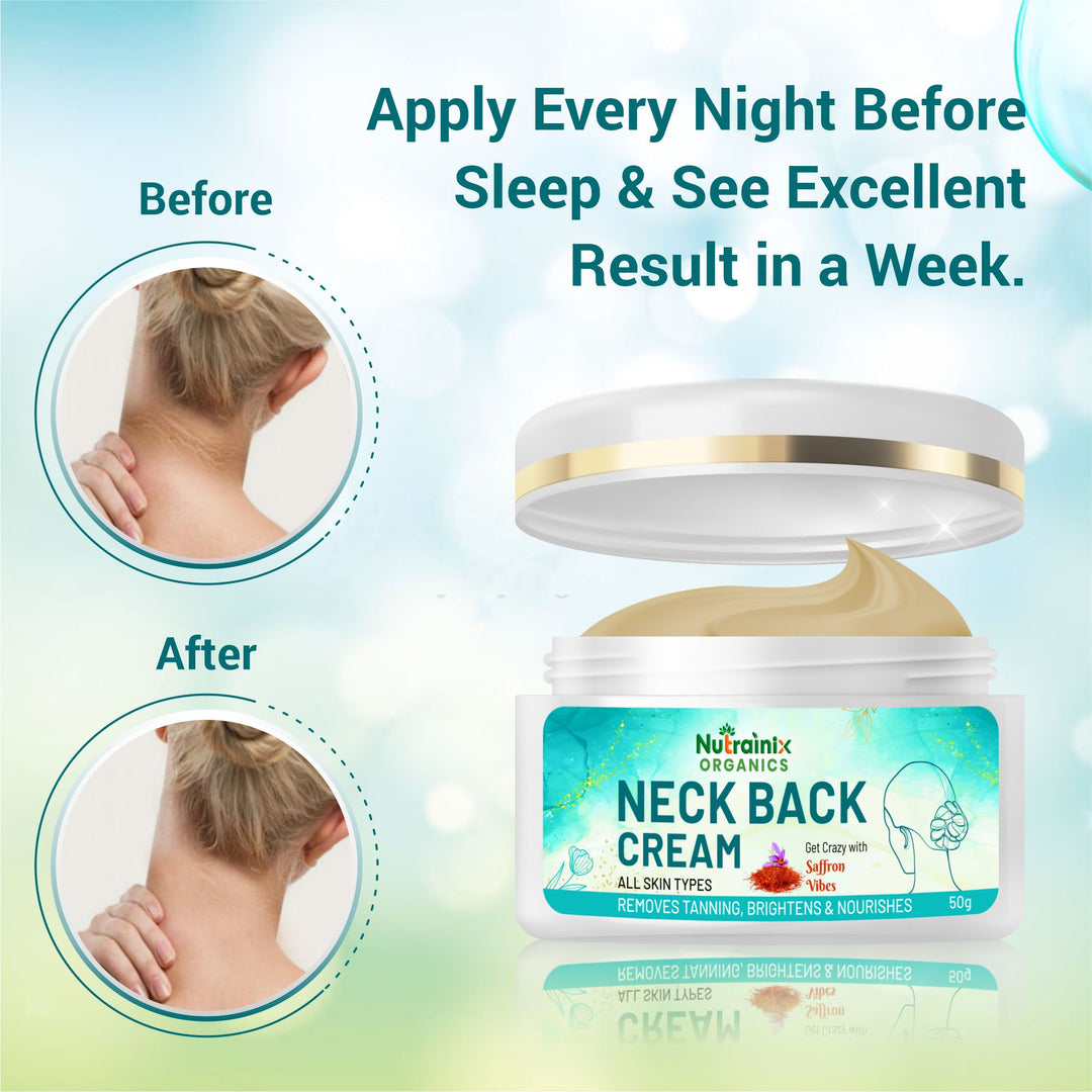 Nutrainix Organics Radiance Neck Back Cream Brightening, Tan Removal & Anti-Aging Moisturizer for Silky, Youthful Skin - 50 gm