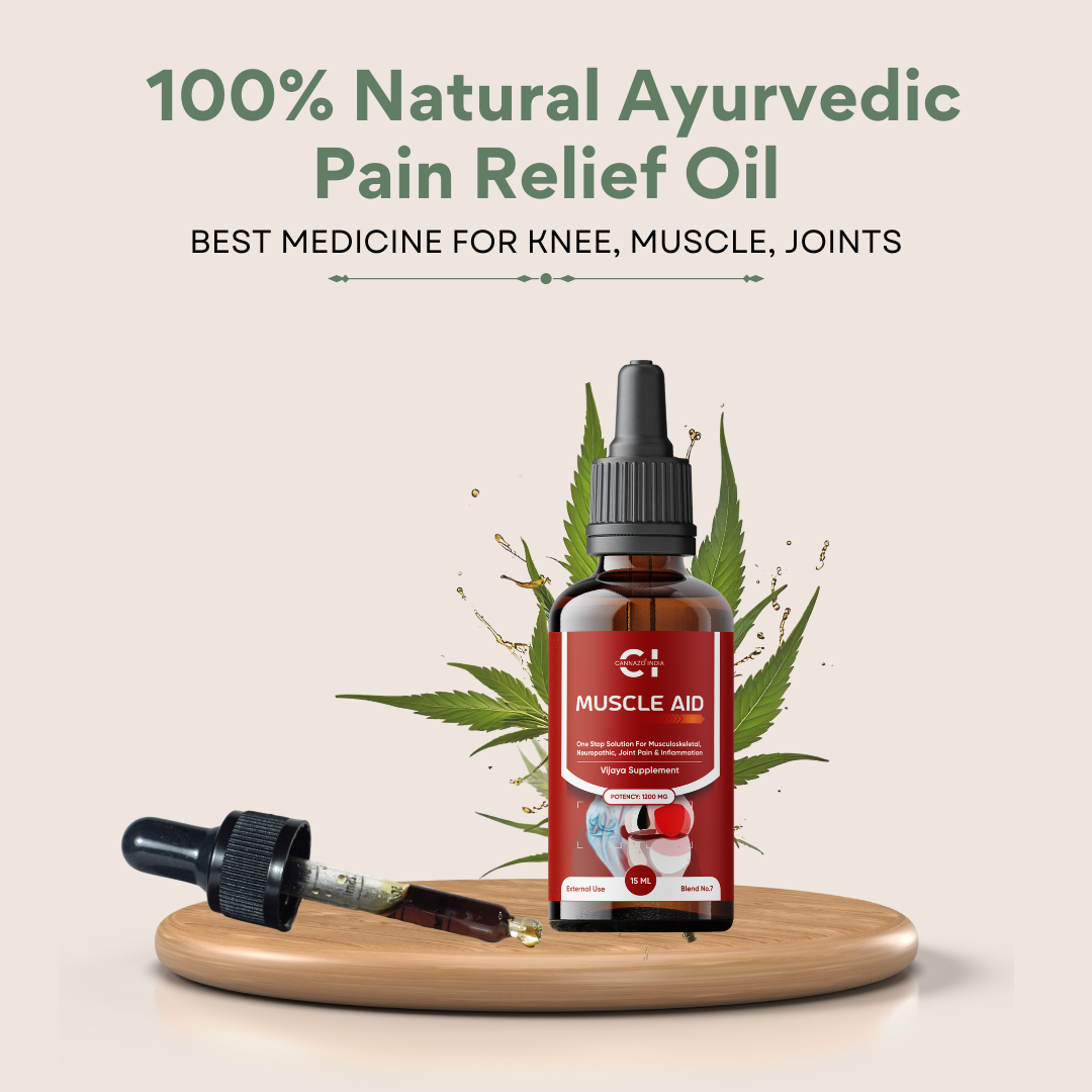 CannazoIndia® Muscle Aid | Top Ayurvedic Pain Relief Oil, Best Medicine for Knee, Muscle, Cervical Spondylitis, Sciatica | 15 ml - 1200mg