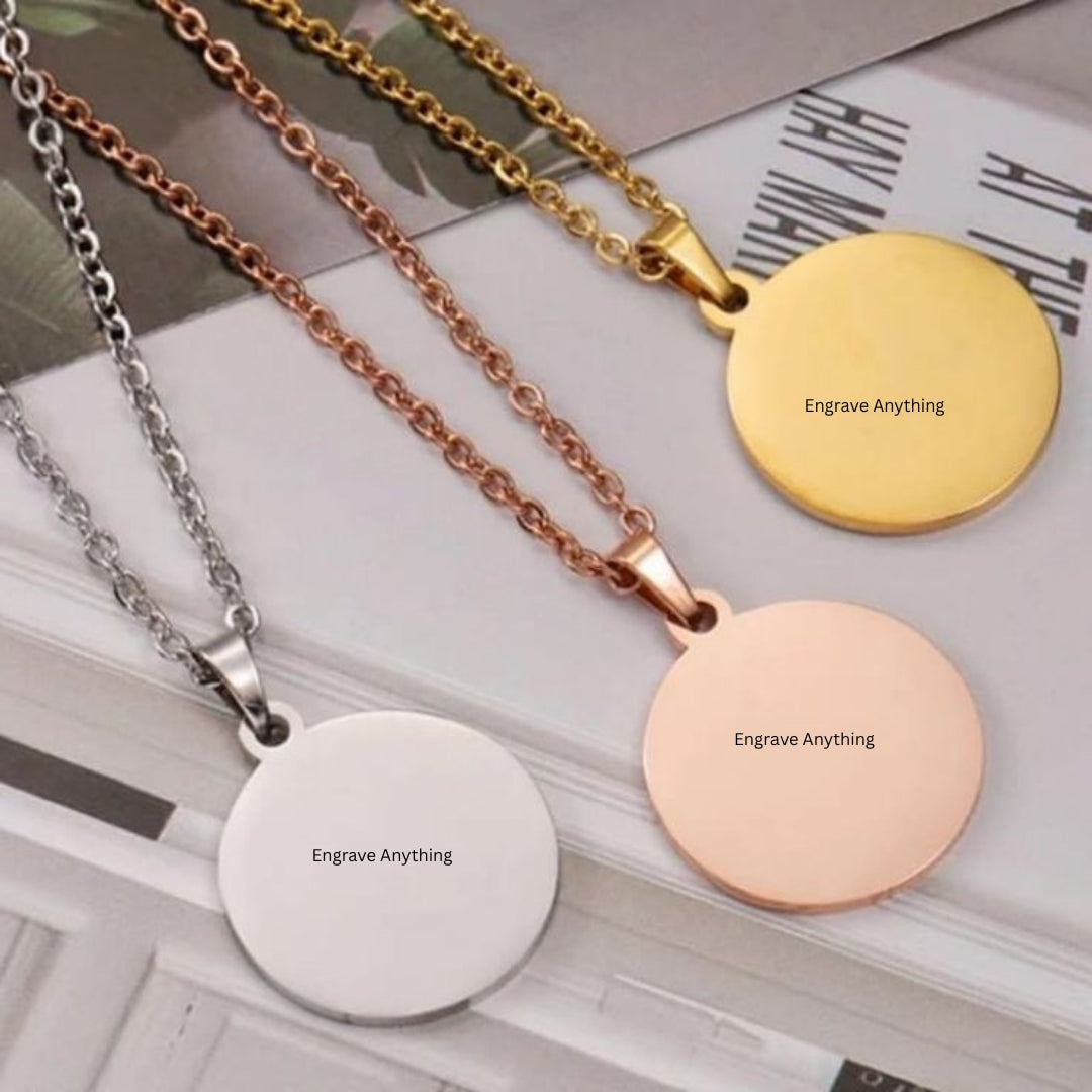 SILVERSUTRA Personalised Round Necklace For Her | Engrave your name, image, date and more