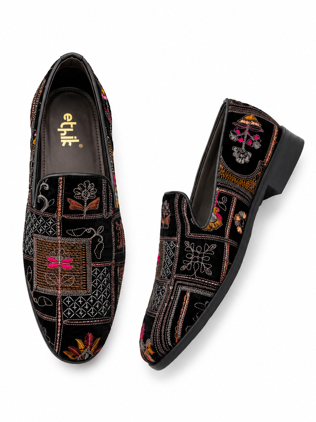 Black Artistic Embroidered Slip-on-008