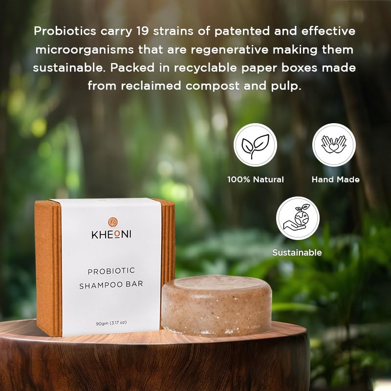 Kheoni Probiotic Shampoo Bar | Natural Eco-Friendly, Chemical-Free Soap Deep Conditioning, Oil Control, Soft, Silky & Healthy Hair - 90 gm