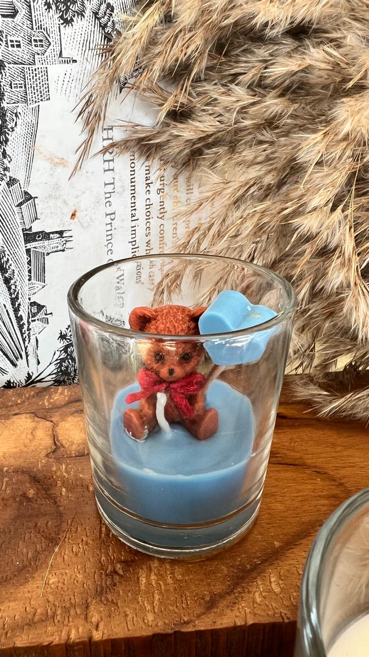 The Lushlights Teddy blue glass jar candle (shot glass set of 2)