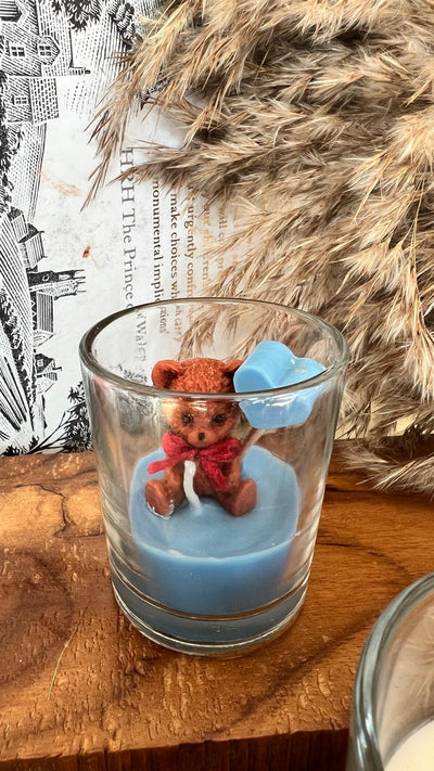 The Lushlights Teddy blue glass jar candle (shot glass set of 2)