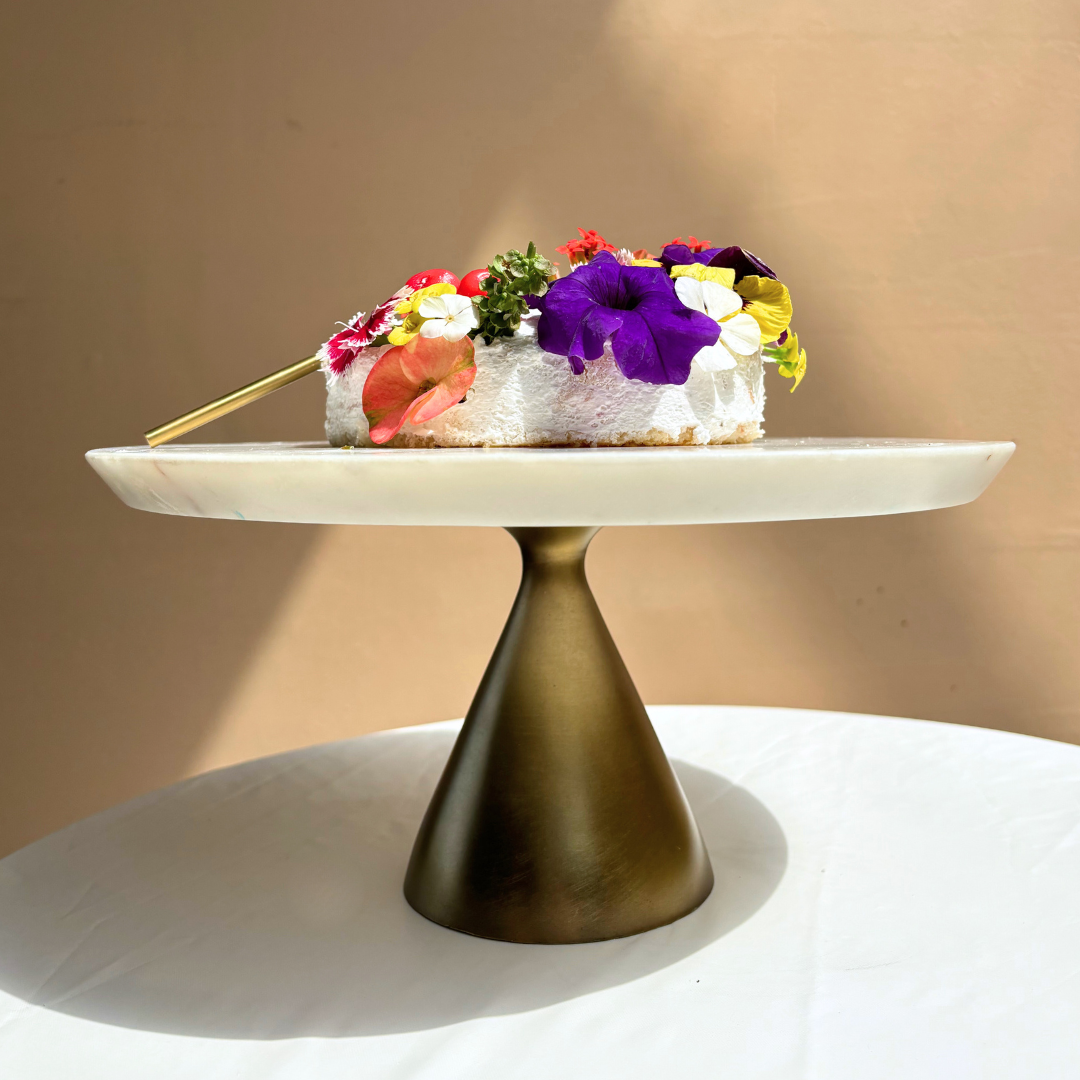 Muun Home White Marble Cake stand with Gold Base