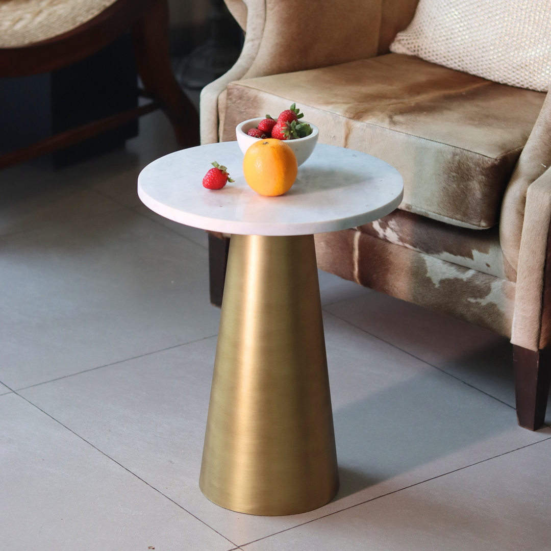 Muun Home White Marble Table with Gold Base