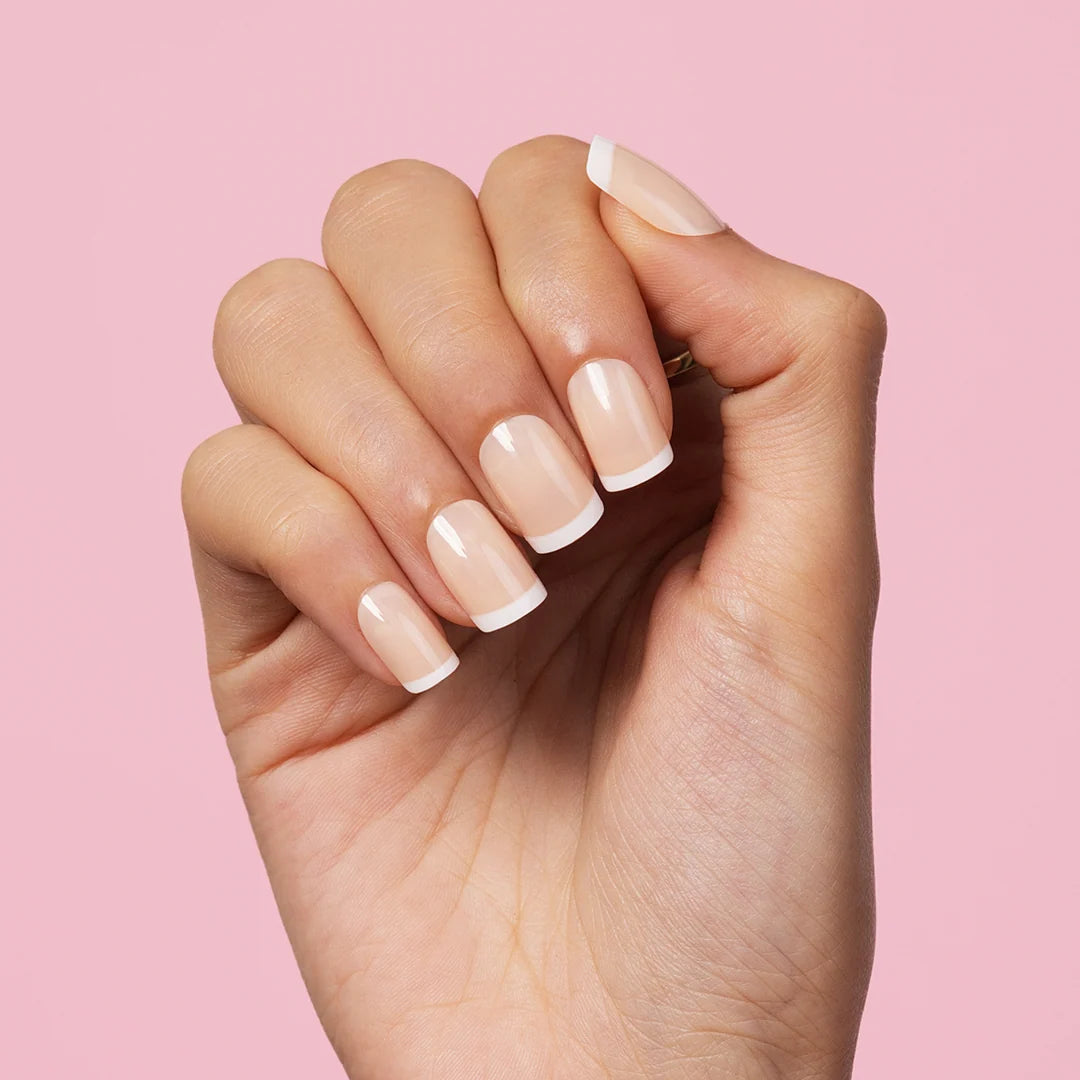 Gush Beauty Square Nude, French Tip with Nail Glue + Nail Glue Sticker | Short, Square Press-On Nails